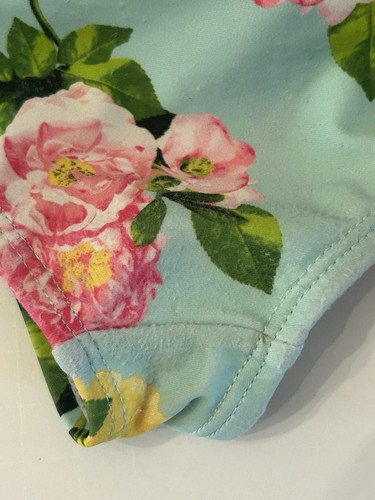 Betsey Johnson Girls 2T Swimsuit Blue Floral Pink Pom Pom Layered Ruffle 1 Piece - Picture 11 of 12