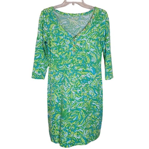 Lilly Pulitzer Damen Pima Cotton Papagei Palmetto Kleid Grün Weiß Größe XS