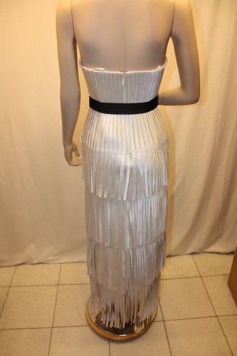 NUEVO VESTIDO FORMAL BCBG MAX AZRIA BLANCO SATINADO MCKENNA FLECOS TALLA 4 - Imagen 10 de 10