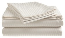 Full Size White 400 Thread Count 100 Cotton Sateen Dobby Stripe Sheet Set
