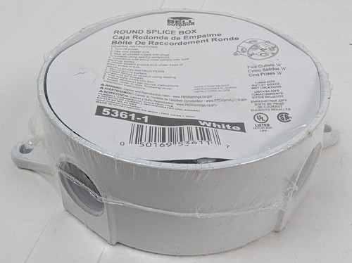 Bell Hubbell 5361-1 4" Round Weatherproof Outlet Box White Five 1/2" Holes NEW - Picture 3 of 4