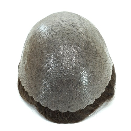 Mens Toupee Hair Replacement System Medium Poly Skin V Human Brown Hair Piece #7 - Picture 5 of 8