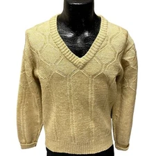 Vtg 50 60's Richman Brothers Men Beige MOD Pullover Sweater Knit V NECK Shirt M