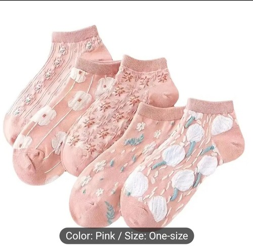 5 Pairs Floral Print Socks, Comfy & Cute Low Cut Ankle Socks, Women's Stockings - Picture 2 of 4