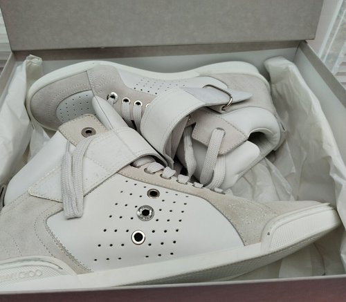JIMMY CHOO SNEAKERS MEN'S SUEDE & LEATHER HIGH TOP -LIGHT GREY -Size EU 43=UK 9 - Picture 19 of 24