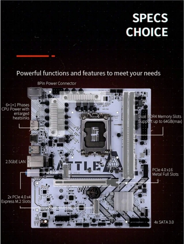 Colorful BATTLE-AX B760M-T PRO V20 DDR4 Motherboard LGA 1700 ATX NEW - Image 3 of 4
