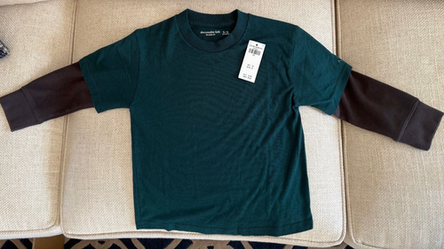 NEW ABERCROMBIE & FITCH KIDS 5/6 Boys Long Sleeve Tee T Shirt Green and Black