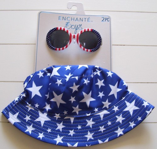 Enchante Boys 2 Pc RWB Stars and Stripes Hat and Sunglasses Set OS July 4th