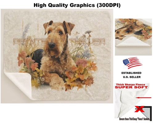 Airedale Terrier Dog Breed Floral Pet Portrait Sherpa Fleece Throw Blanket - Picture 1 of 6