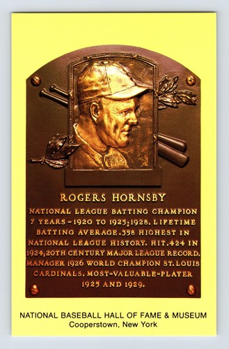 Postcard Baseball Rogers Hornsby Cardinal Hall Fame Plaque 1990s Unposted Chrome - Picture 1 of 2