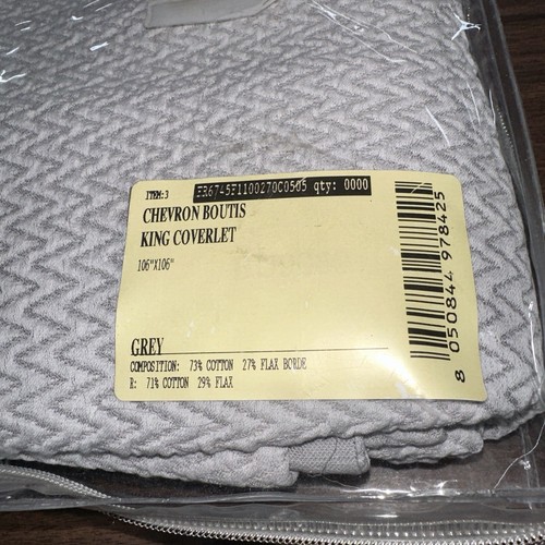 Frette Chevron Boutis KING Bedspread Coverlet Grey 106x106 - Picture 3 of 3