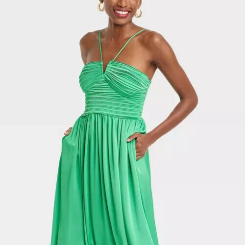 Women's Smocked Maxi Sundress w/Pockets - A New Day Green Size Large - Picture 5 of 20