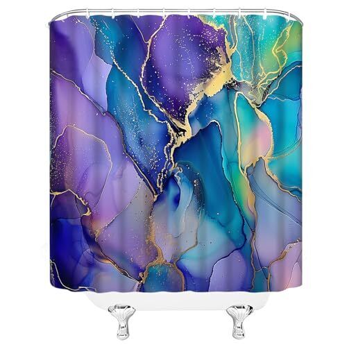 Blue Purple Marble Shower Curtain Abstract Modern Colorful Ombre Texture - Picture 5 of 6