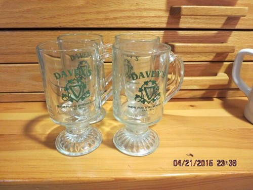 SET OF 4 "DAVEY'S IRISH PUB" GLASS BEER MUGS--#SP1-9 - Picture 3 of 24