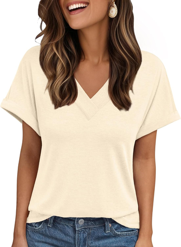 Womens Tops Short Sleeve T Shirt Summer V Neck Casual Top 2025 Spring Cute Basic - Picture 12 of 22