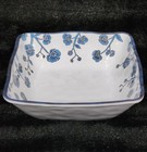4 Navy Blue White Floral Melamine Square 7.5" Salad Cereal Bowls Summer Spring