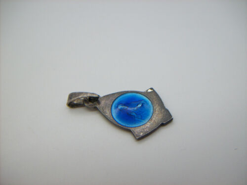 Ciondolo medaglia marcasite argento smalto blu cattolico vintage Nostra Signora di Lourdes - Foto 7 di 12