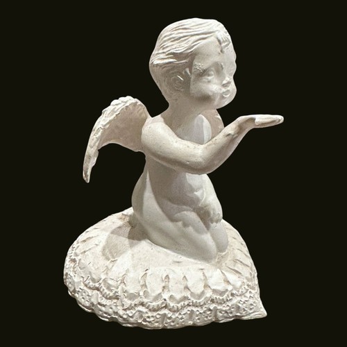 Marca de arte original 3" soplando beso pequeño ángel blanco en corazón - Imagen 2 de 10