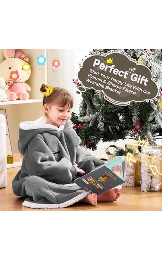 Wearable Blanket Hoodie for Kids, Blanket Hoodie for Kids with Hood and Pockets, - Picture 7 of 8