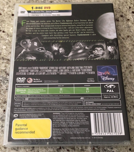 TIM BURTON - FRANKENWEENIE- R4 DVD - 2013 - NEW & FACTORY SEALED - DISNEY - Picture 3 of 5