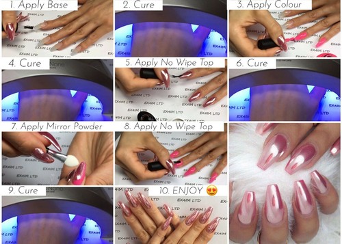 Rose Gold Nail Mirror Powder KIT Chrome Effect Nail Pink Powder Gel Polish UK - Picture 5 of 11