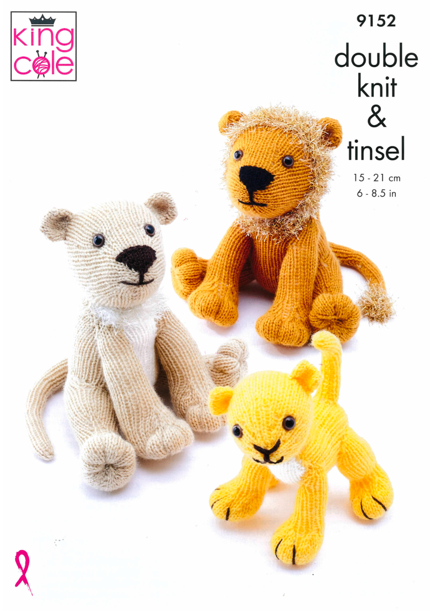 King Cole Novelty Toy Lion Family Knitting Pattern 9152 - Chunky & Double Knit King Cole Novelty Toy Lion Family Knitting Pattern 9152 - Chunky & Double Knit