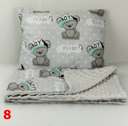 BABY BLANKET + PILLOW SET DIMPLE PLUSH MINK COT BEDDING COTTON REVERSIBLE SOFT - Picture 9 of 20