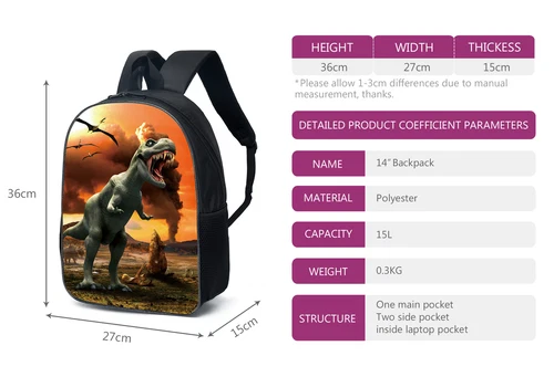 Kids Schoolbag 3D Cartoon Dinosaur Boys Backpack Dinosaur Backpack Schoolbag US - Bild 12 von 45