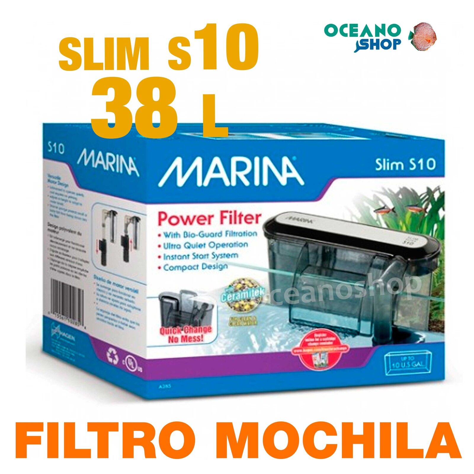 Filtro Mochila Slim 10 Marina acuario gambario tortuguera CASCADA