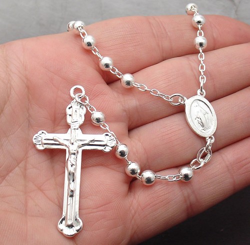 24 Zoll 5 mm poliert massiv Rosenkranz Rosario Kette Halskette echt 925 Sterlingsilber  - Bild 4 von 4