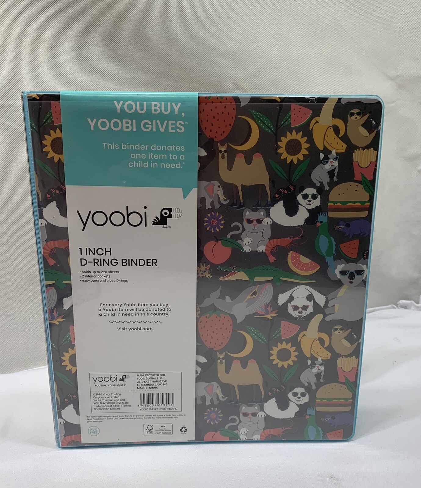 2 Yoobi Charcoal Stacks of Animals 1 Inch D Ring Hardback Binder 220