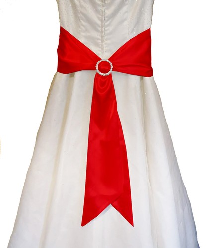 ROJO BRILLANTE Satén Boda Elegante Vestido Fiesta Cinta Faja Envoltura Cinturón Banda Arco - Imagen 18 de 19