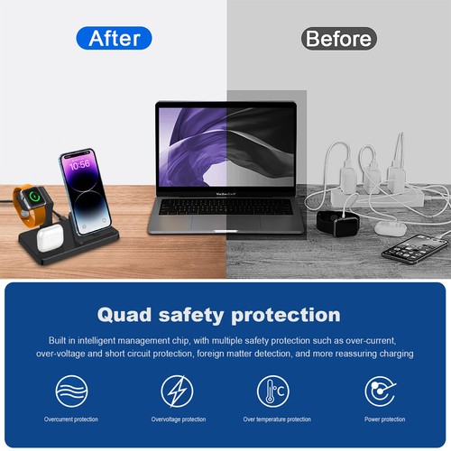 US 3 in 1 USB Charger Fast Charging Dock Stand For Apple iWatch Air Pods iPhone - Picture 12 of 26