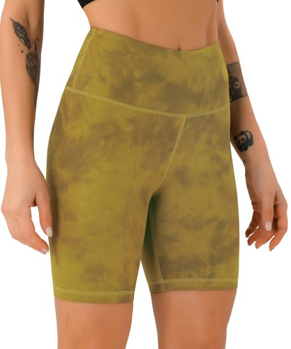 Women's High Waist Print Workout Yoga Shorts with 2 Hidden Pockets Non See-Th... - Picture 2 of 7