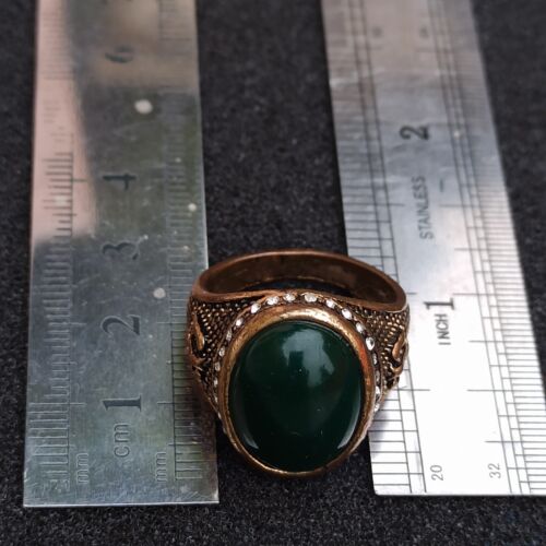 Statement Men's Ring Vintage Royal Dark Green Oval Rhinestone Gold Tone Gift 10 - Picture 6 of 22