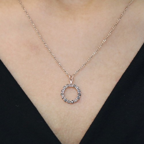 0.86 Ct Natural Round Salt And Pepper Diamond 14K Rose Gold Engagement Pendant - Picture 2 of 9