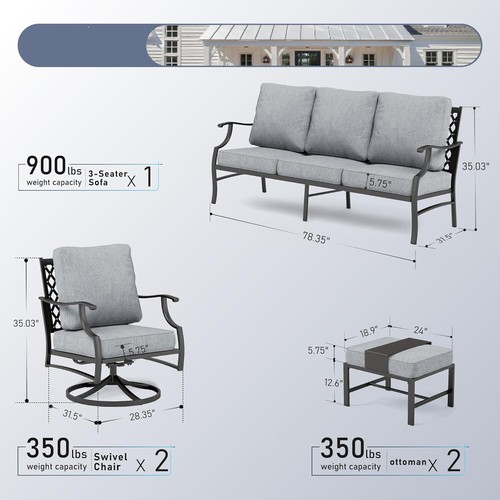 5 Pieces Patio Furniture Set Outdoor Conversation Set w/ Swivel Chairs Backyard - Picture 3 of 9