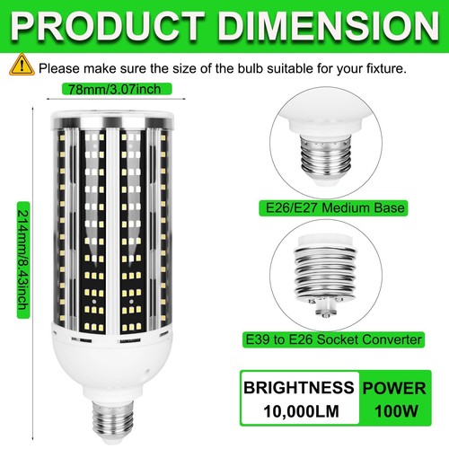 2 Pack 1000W Equivalent Led Corn Light Bulb, 10000 Lumen 5000K Daylight White... - Picture 2 of 6