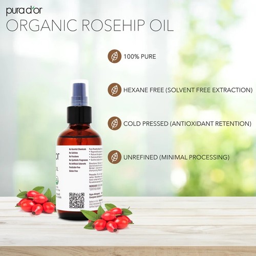 PURA D'OR Organic Rosehip Seed Oil 100% Pure Cold Pressed USDA Certified All ... - Bild 5 von 8