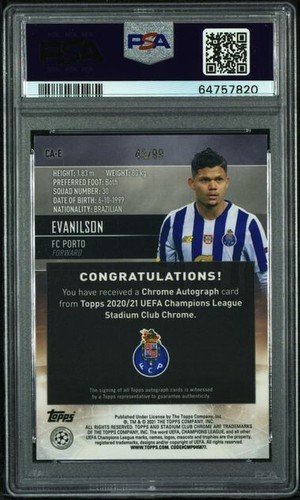2020-21 Topps Stadium Club UEFA Evanilson #CA-E Auto Neon Green /99 PSA 9 POP 1 - Picture 2 of 2