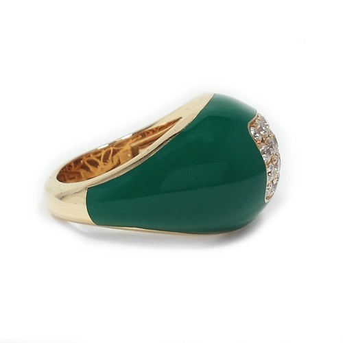 Round Diamond Cluster Domed Green Enamel Fashion Ring 14k Rose Gold Size 4.5 - Picture 3 of 9