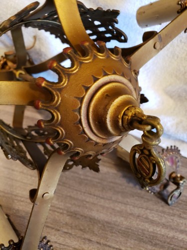 ANTIQUE ART DECO ERA CAST METAL CHANDELIER CEILING LIGHT FIXTURE 30's - Picture 8 of 12