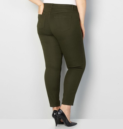 New Avenue Denim Butter Soft Stretch Skinny Jeans OLIVE Plus Sizes 22 26 - Picture 2 of 6