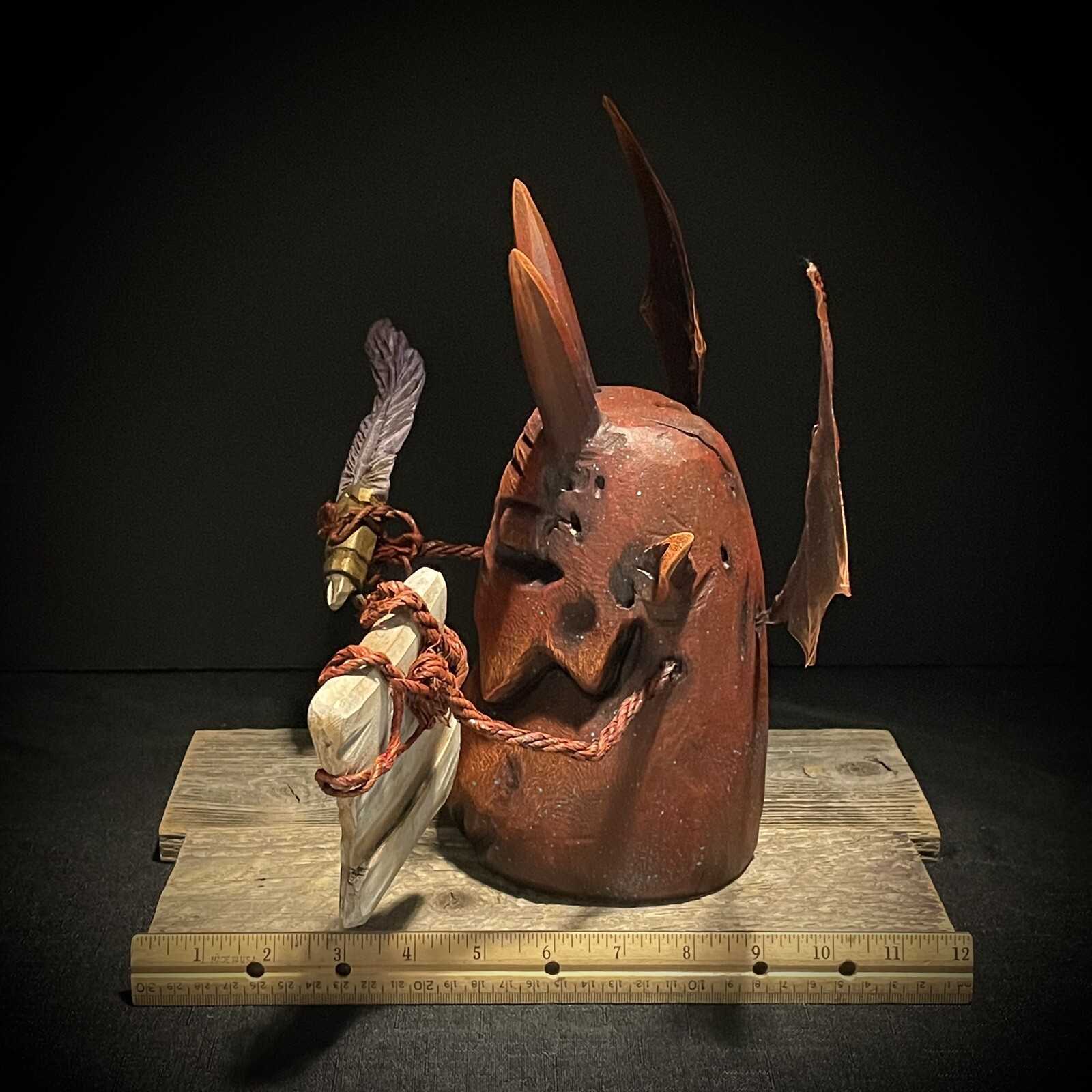 Wood Carving Art Whimsical Folk Art Red Devil - Picture 3 of 9
