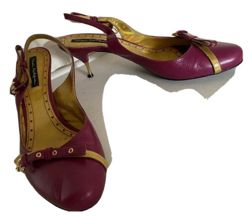 Mario Bolonga Women Sling Back Shoes Size EUR 40 US 9 Leather Magenta Gold Italy - Picture 7 of 12