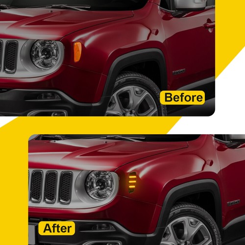L + R Smoked Amber LED Side Marker Lights Fender Lamps For 2015-up Jeep Renegade - Picture 2 of 12