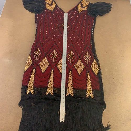 Women's 3XL Red & Gold Sequin Fringe Flapper Dress & Accessory Set 9 Pieces NWT - Picture 10 of 11