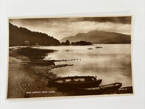 Postcard Ben Lomond From Luss Rowboats Lake England UK Beach RPPC Real Photo