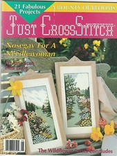 Just Cross Stitch Magazine Aug. 1990 An English Garden, Wild flowers, Bald Eagle