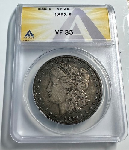 1893 P $ Morgan Silver Dollar ANACS VF-35 Tough Date ONLY 378,000 MINTED - Picture 5 of 6